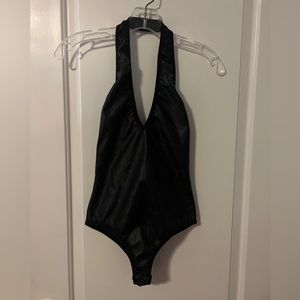 Black faux leather body suit
